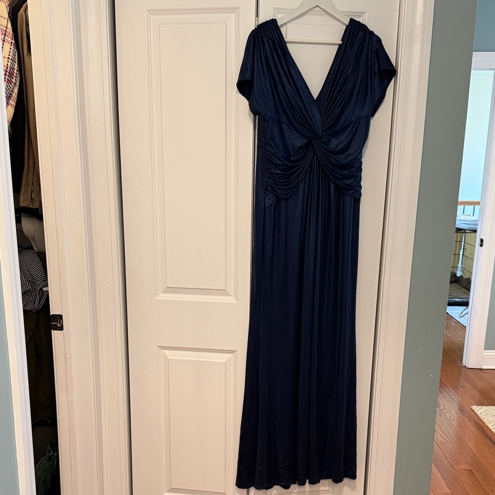 Adrianna Papell Navy Blue Maxi Dress with Twist Front